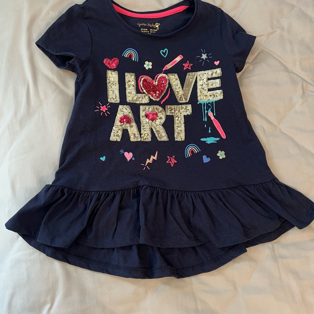 Cynthia Rowley Navy T-Shirt with Colorful sequin I Love Art glittery 5/6